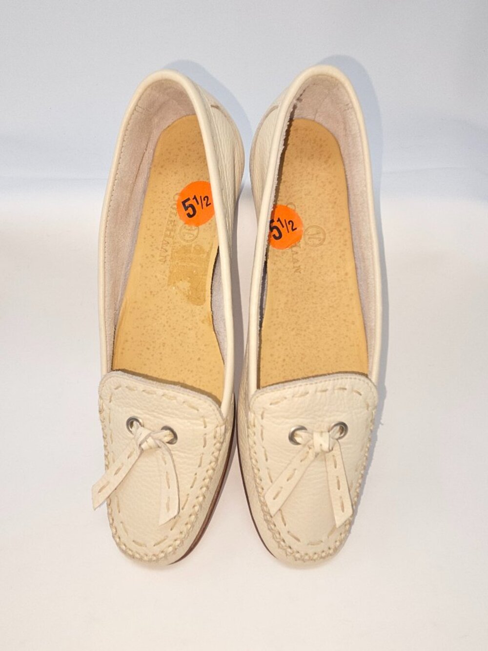 Cole Haan Pebbled Leather Mini Heel Moccasins in Bone, Size 5.5US